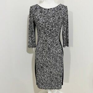 Lauren Ralph Lauren Black White Printed 3/4 Sleeve Ruched Sheath Dress